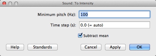 To Intensity: Parameter input form